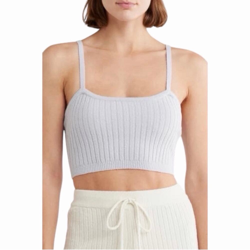 Good American Terry Ribbed Crop Bralette Tank Top Glass Blue Small NEW